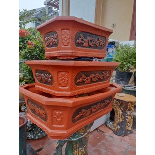 chậu gốm chữ nhật đỏ nhật