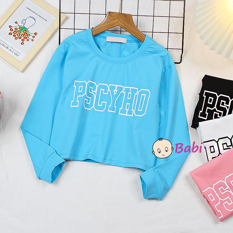 Áo croptop dài tay cotton 4c mềm mịn cho bé gái, Áo tay dài croptop mặc cặp mẹ và bé gái in chữ size đại từ 20-55kg