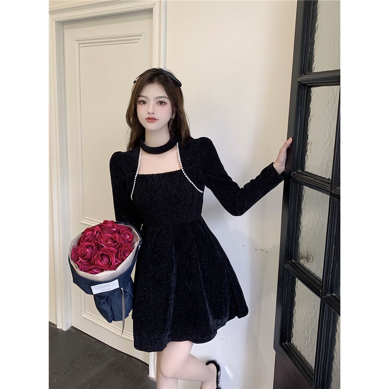 Đầm Nhung Đỏ Dáng Ngắn Nhấn Eo Cao Phong Cách Pháp Thời Trang Thu Đông 2022 Mới Cho Nữ100303