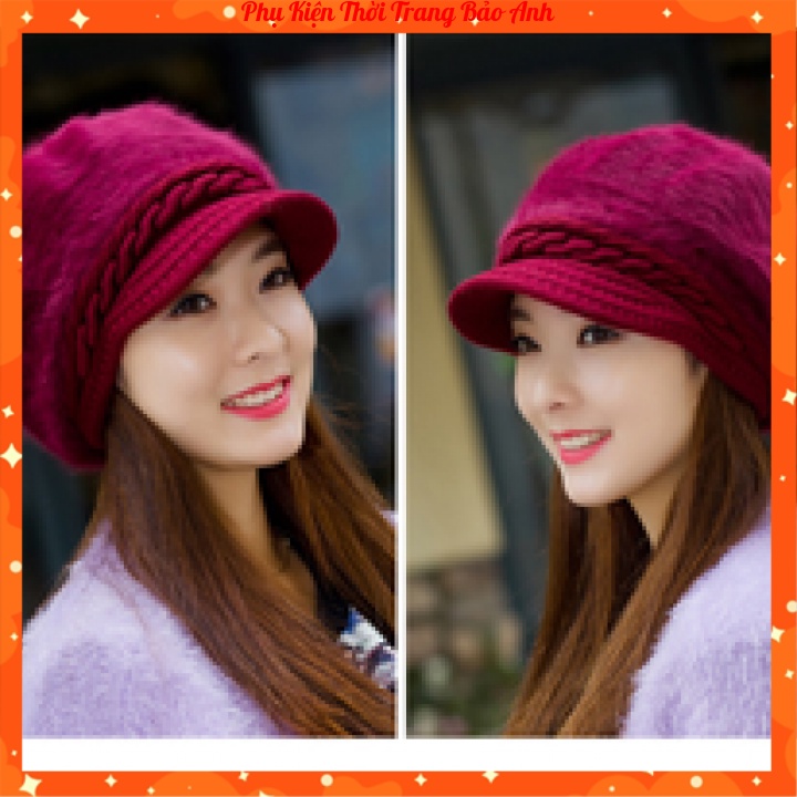Mũ len lưỡi trai lông thời trang mùa đông nữ