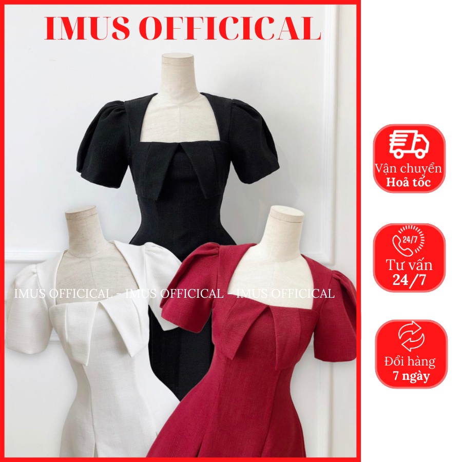 Đầm xoè tay phồng xếp ly dự tiệc sang trọng -Ảnh thật