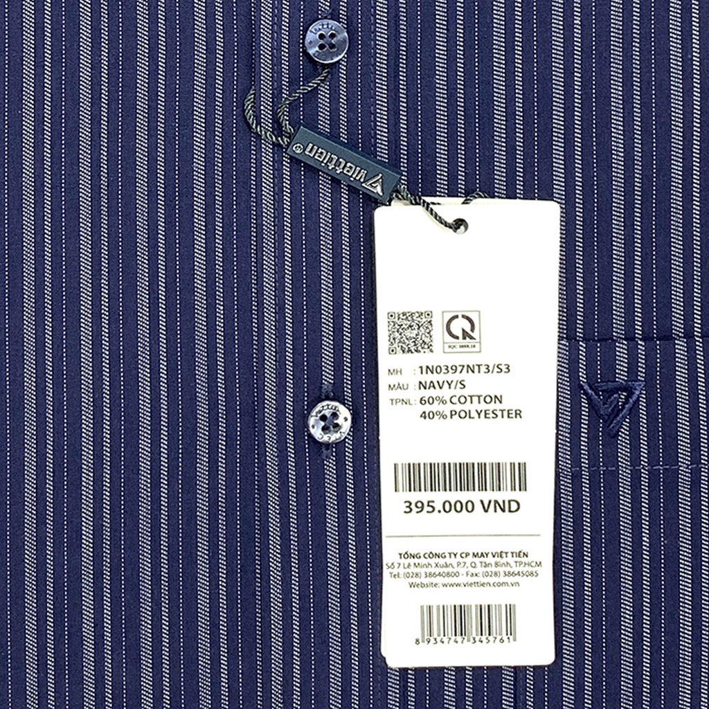 Viettien - Áo sơ mi nam ngắn tay kẻ sọc vạt bầu 1N0397 regular