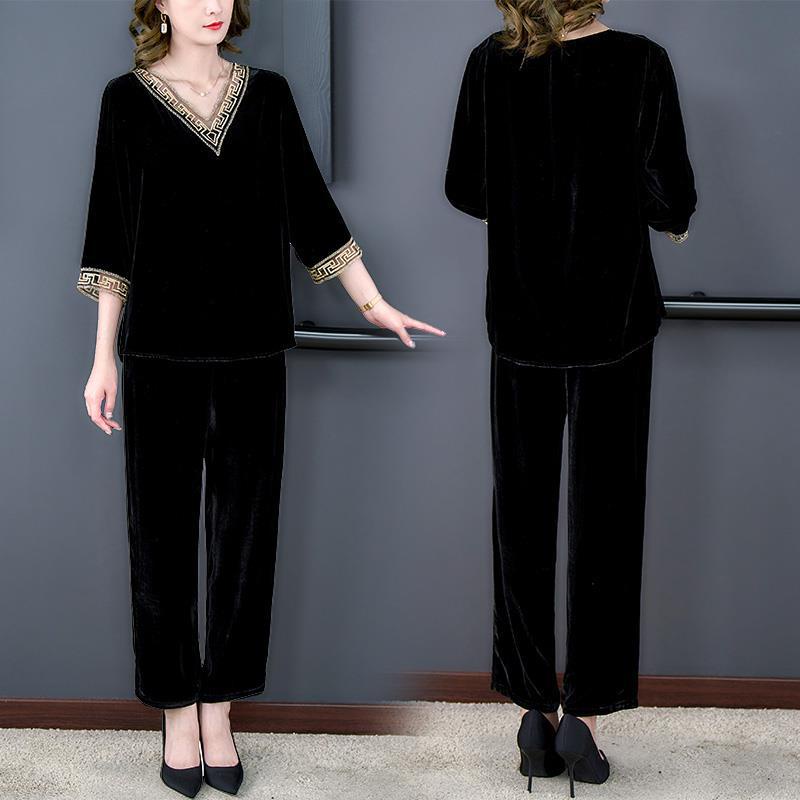 Bộ Đồ Hai Mảnh Áo Nhung Lụa Mulberry Cao Cấp Phong Cách Phương Tây Sang Trọng Mùa Thu Hàng Mới Dành Cho Mẹ