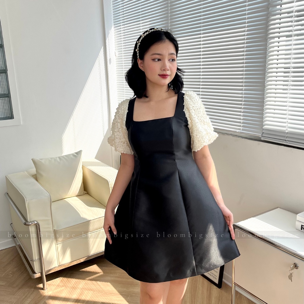 Váy Tafta BIGSIZE Tay Phối Ren Tiểu Thư 2 Lớp - Hàng Thiết Kế (60-80kg)