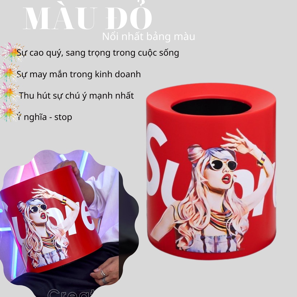 Thùng rác 12L Supre.me cao cấp, thùng rác đẹp để phòng trang trí, sọt rác nhựa -Pan Smart Home