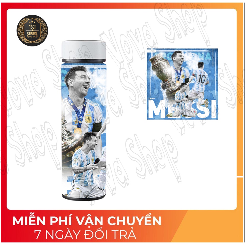 Bình nước giữ nhiệt bóng đá/ Messi GOAT lõi inox, có thể in theo yêu cầu anime/game/manga/DC/Bóng đá