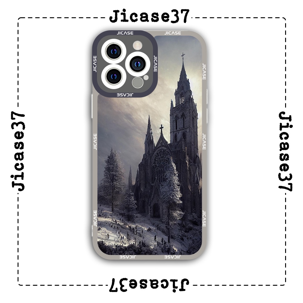 Ốp lưng iphone cạnh vuông Jicase Tranh lâu đài cổ 6plus/6s/6splus/7/7plus/8/8plus/x/xs/11/12/pro/max/plus/promax