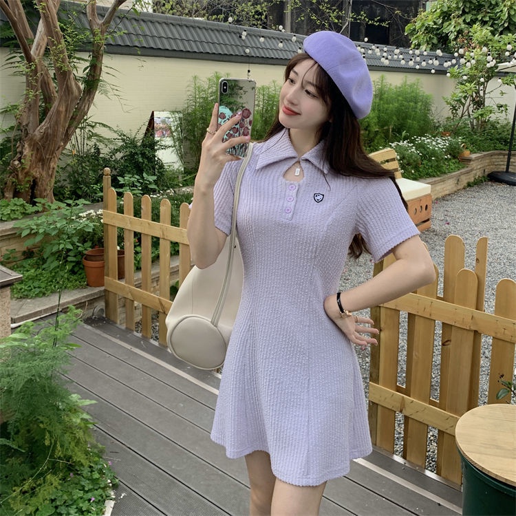 Đầm Cổ Polo Màu Tím Dáng Ôm Thời Trang Mùa Hè 2022 Plus Size Lớn Cho Nữ