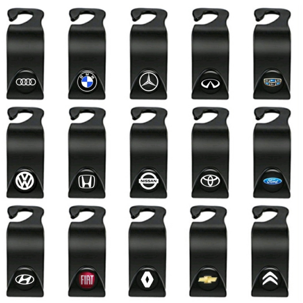 Móc chữ S treo đồ ghế sau ô tô tiện lợi in hình logo các hãng xe