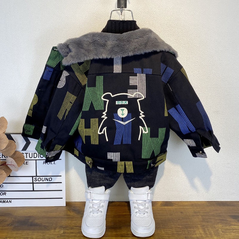 Áo Khoác Denim Lót Lông Cừu Dày Dặn Phong Cách Mới 2022 Cho Bé Trai