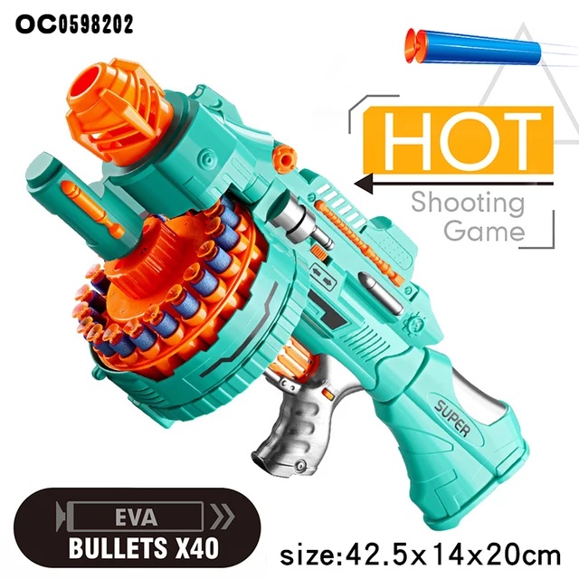 Đồ Chơi Super Blaster Cỡ Lớn Côn Quay Sung Bắn Đan Xốp Dùng Pin Vận Động Ngoài Trời Kiểu Nerf Nhựa ABS
