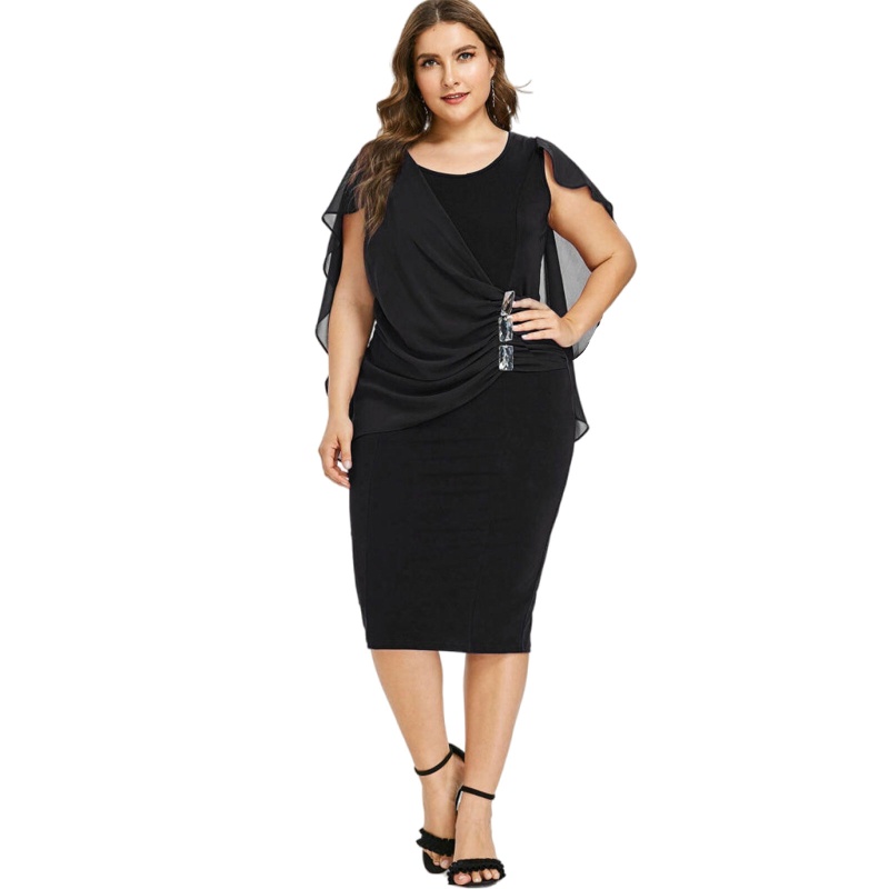 Đầm Midi Dáng Bút Chì Vạt Trước Không Đối Xứng Thời Trang Dự Tiệc Cho Nữ