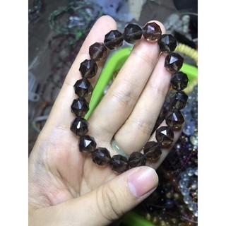 Vòng tay hạt đá thanh tẩy mài giác đẹp Smoky quartz hạt facet tròn xỏ lỗ