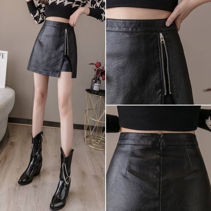 Chân váy da chữ a PHUONGMOON, chân váy tuổi teen, có phối khóa lệch cách điệu