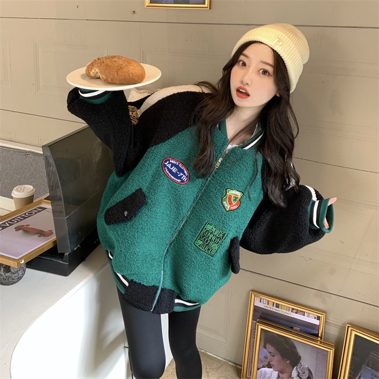 IELGY Áo Khoác Bóng Chày Bằng Vải Nhung Phong Cách Anh Quốc Cho Nữ