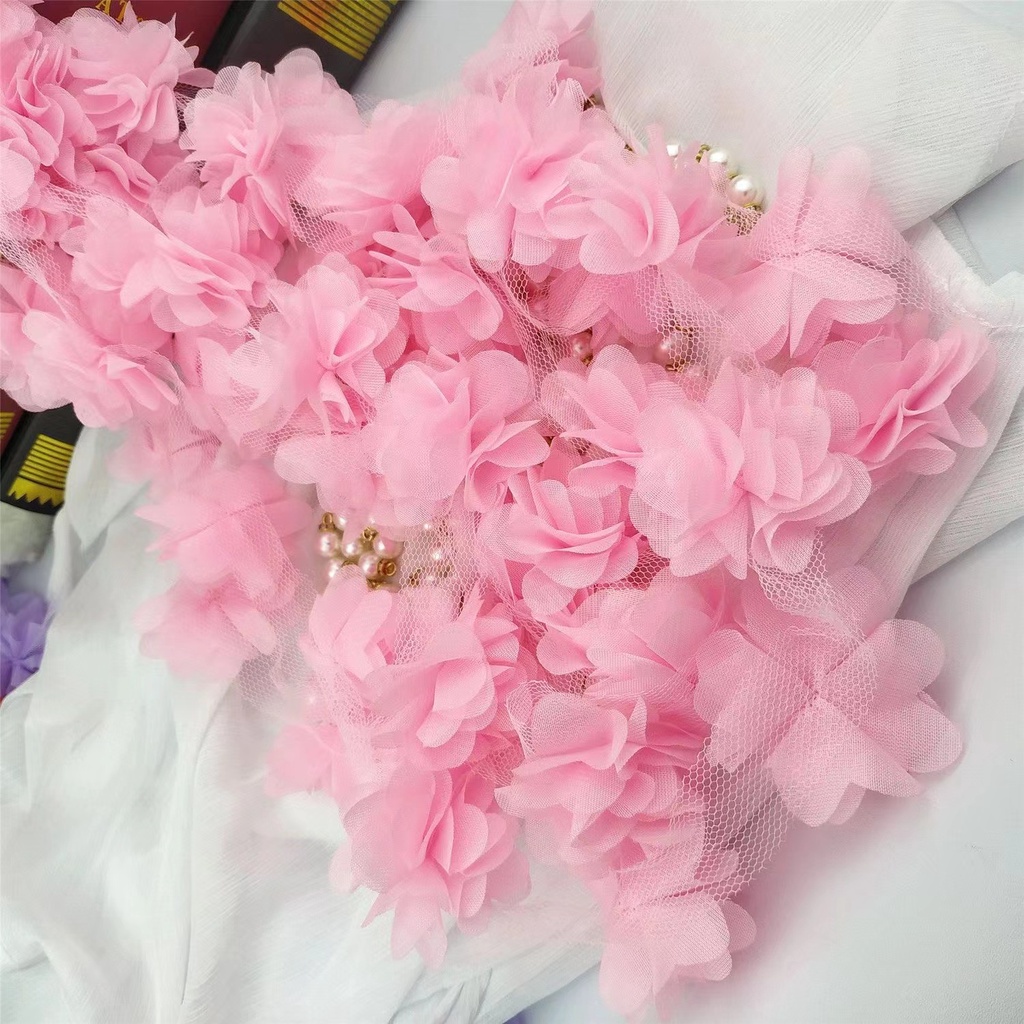 Cuộn Dây Ruy Băng Vải Voan Ren Hoa 3D Dài 10 Yards Trang Trí Váy Cưới