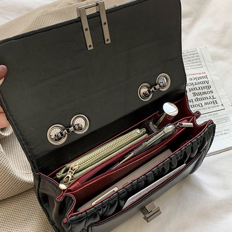 Túi Đeo Chéo Dây Xích Hình Thoi Màu Đen Thời Trang Cho Nữ