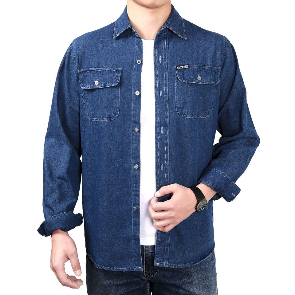 Áo Sơ Mi Denim Mỏng Vừa Dày Dặn Thấm Hút Mồ Hôi Thoáng Khí 0MKY Cho Nam