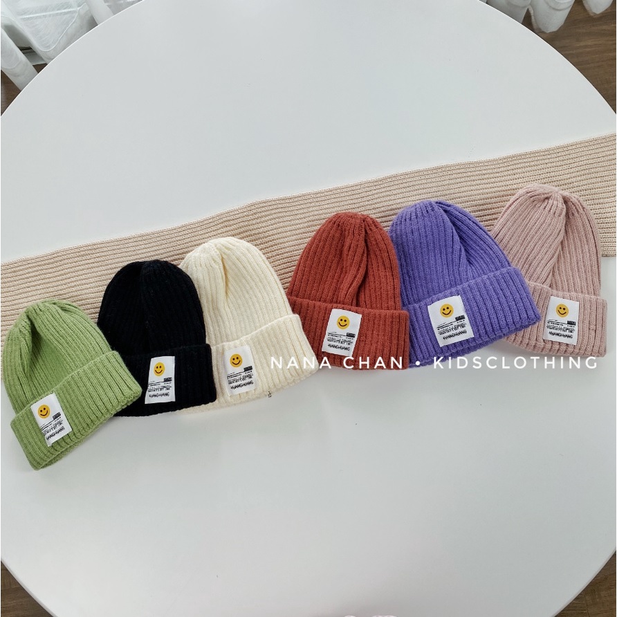 Mũ len beanie mác trắng mặt cười cho bé - M070