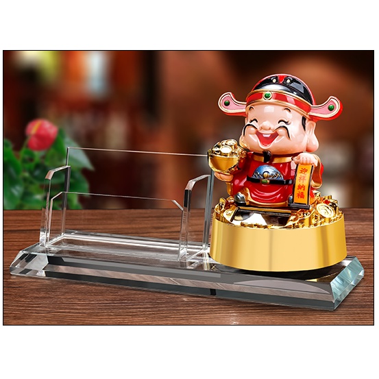 KỆ NAME CARD DANH THIẾP THỦY TINH THẦN TÀI VẪY TAY NĂNG LƯỢNG MẶT TRỜI