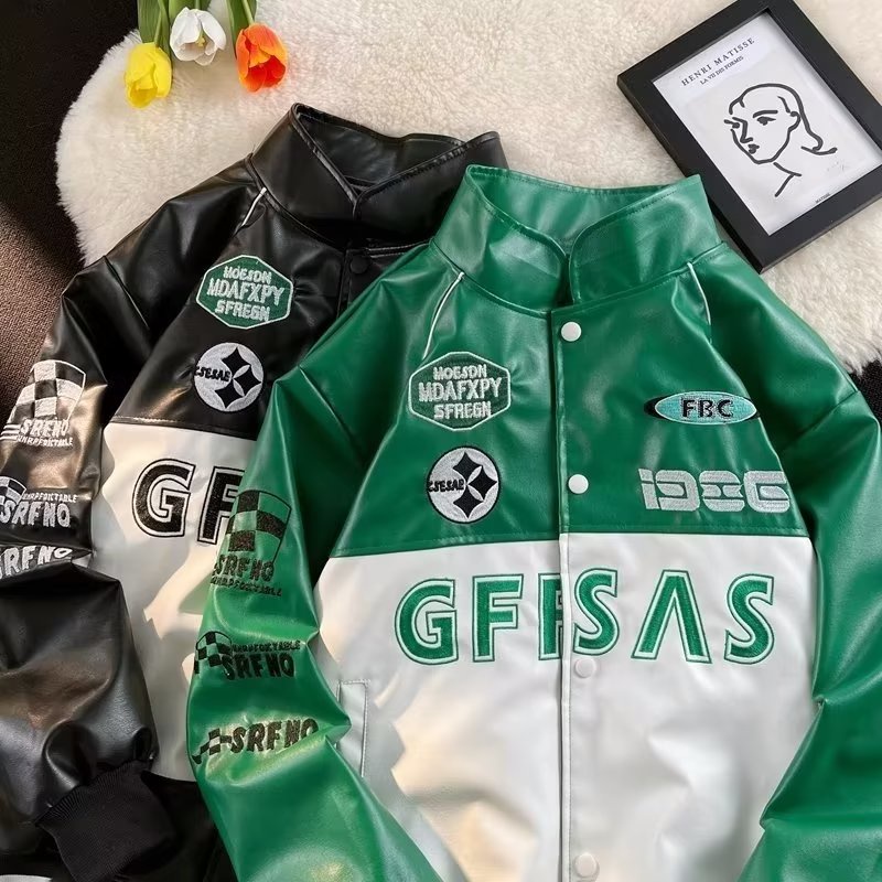 ✦ AFFLIGA ✦Áo Khoác Bóng Chày Da Pu Dáng Rộng Phối Màu Tương Phản Kiểu Retro Mỹ Cá Tính Cho Nam