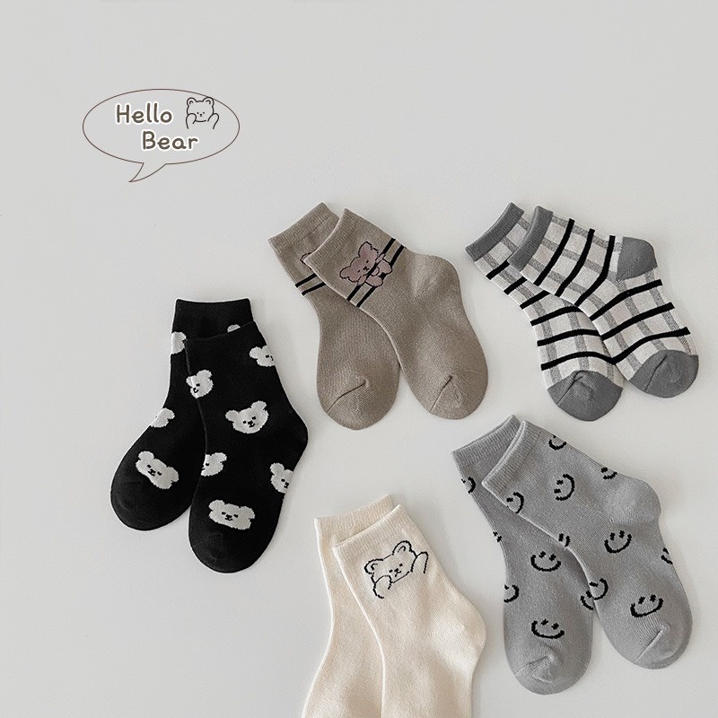 Set 5 đôi vớ gấu phong cách vintage hàn quốc