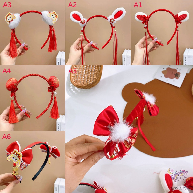 Băng Đô Cài Tóc Đính Lông Nhung Phối Tua Rua Hình Thỏ Hoạt Hình Phong Cách Trung Hoa