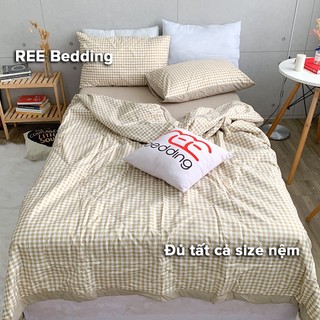 Bộ chăn ga gối REE Bedding CTC117 Chần Bông Cotton TC caro nâu đủ size giường nệm