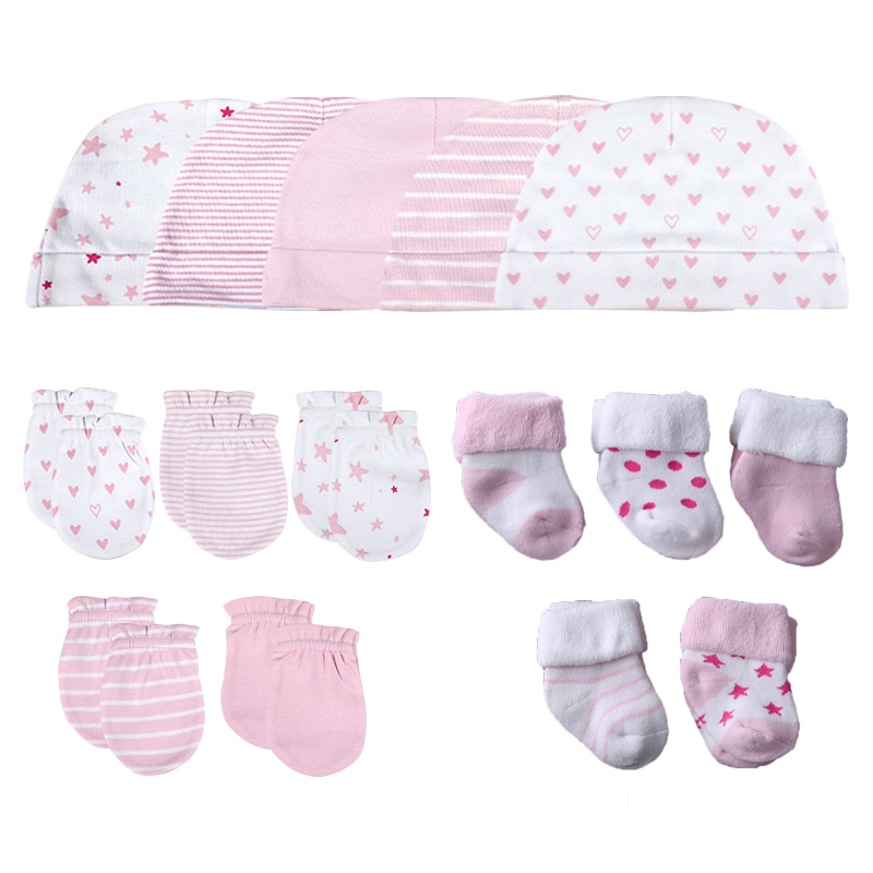 Set 12 / 15 Đôi Găng Tay + Mũ cotton Thoáng Khí Cho Bé 0-1 Tuổi