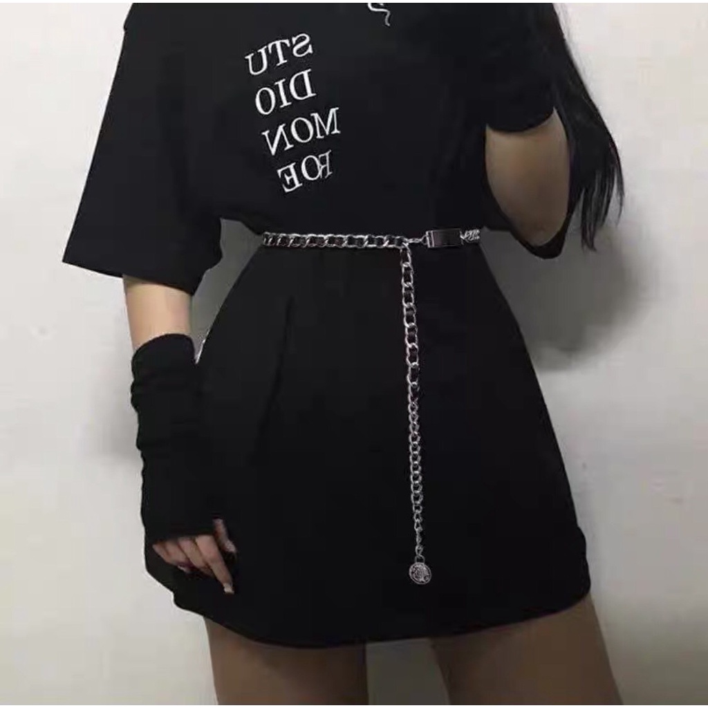 Đai váy thắt lưng xích phối da mặt kim loại thả kiểu cao cấp sang trọng