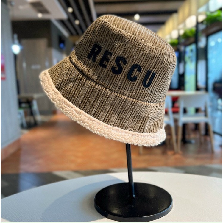 Mũ bucket Nón tai bèo viền lông thêu chữ Rescu cao cấp form unisex Ulzzang siêu hot