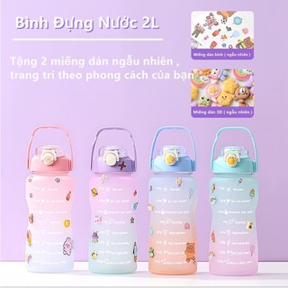 Bình Đựng Nước 2L Dễ Thương Có Vạch Báo Giờ Uống Nước tặng STICKER