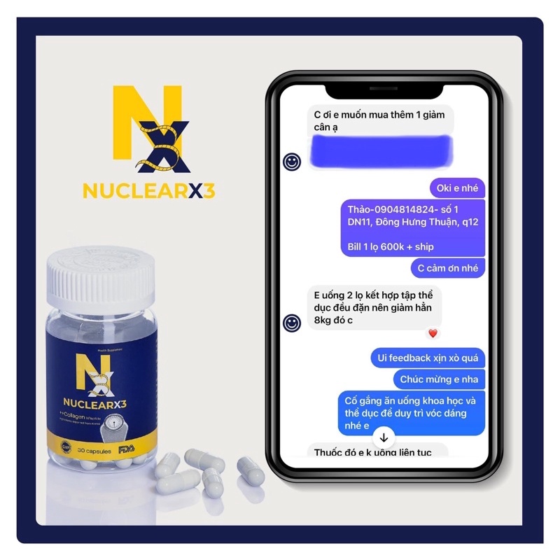 Viên Uống Giảm Cân Nuclearx3 Collagen Đẹp Da | Bản Mới Kèm Quà Tặng