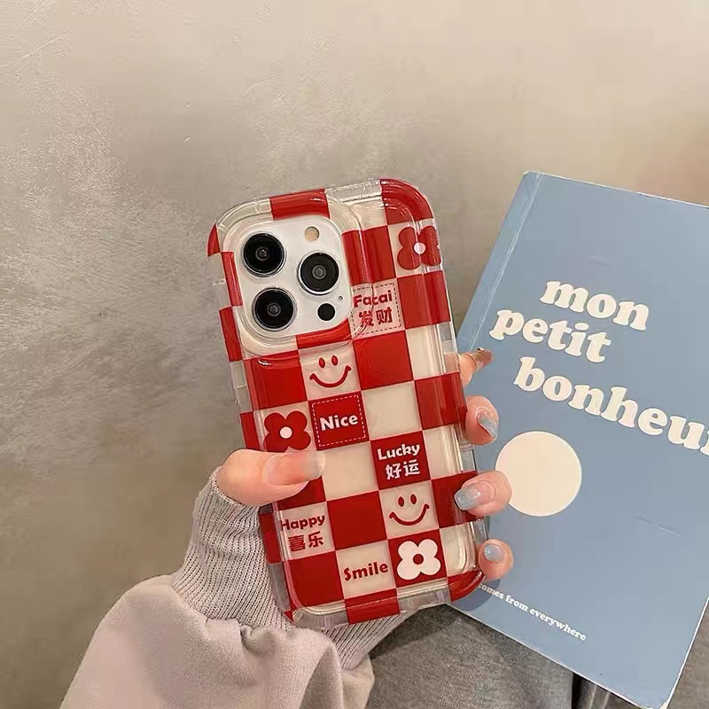 Ốp Điện Thoại Silicon TPU Mềm Trong Suốt Họa Tiết Ca Rô Đỏ Cho IPhone 14 13 12 11 Pro XS Max XR X 8 7 6 6S Plus