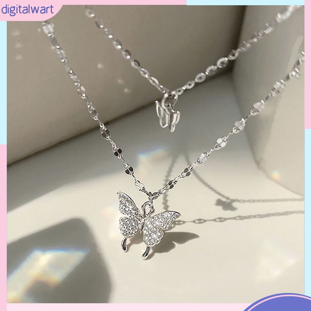 |Đào| Vòng cổ Hai Lớp Mặt Hình Bướm Bằng Hợp Kim Chống Rỉ Sét Thời Trang Cho Nữ