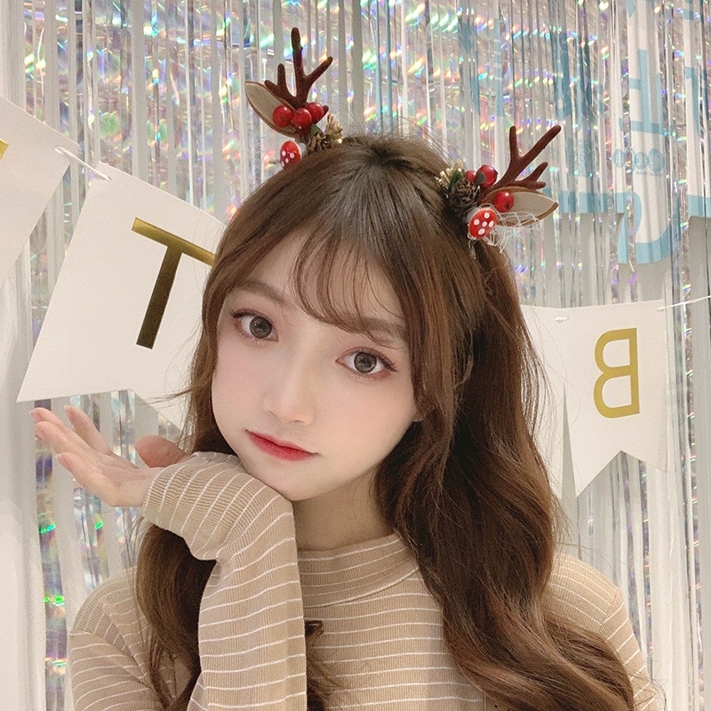 Kẹp Tóc Hình Sừng Hươu Giáng Sinh / Năm Mới Màu Đỏ Dễ Thương Cho Bé Gái