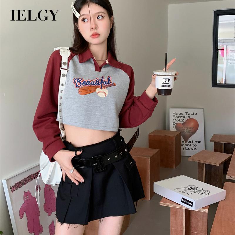 IELGY  Áo Croptop Tay Dài In Chữ Thời Trang Dành Cho Nữ