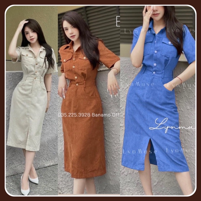 (D289 SHOP NÀNG BÉO BIGSIZE 50KG ĐẾN 90KG ) đầm sơ mi dáng dài thanh lịch, công sở