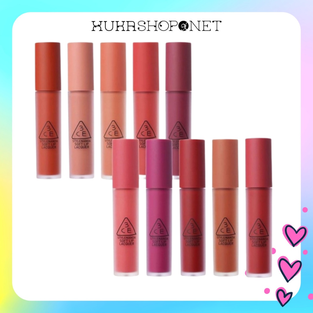 Son kem lì 3CE Soft Lip Lacquer trang điểm môi mềm mịn dễ tán lâu trôi. không khô môi