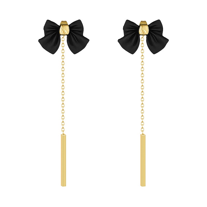 Bông Tai Mạ Bạc 925 Dáng Dài Đính Nơ Tua Rua Thời Trang Hàn Quốc Cho Nữ