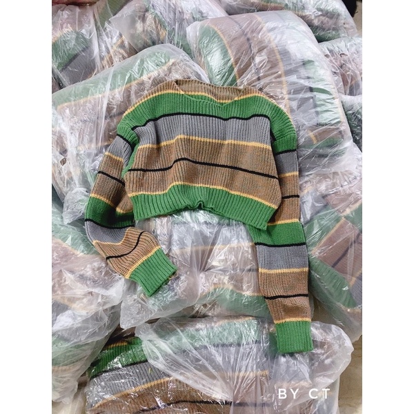 ÁO LEN KẺ XANH CROPTOP HOT HÀNG QC LOẠI 1