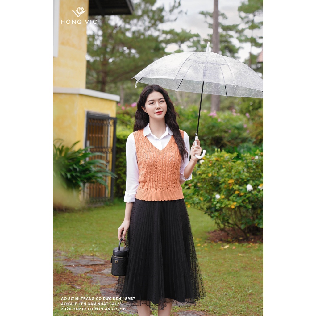 Chân váy nữ thiết kế Hong Vic dập ly lưới chấm CV139