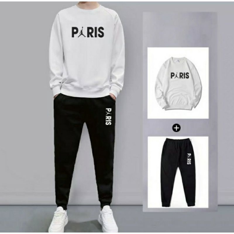 bộ nỉ hoodie nam mẫu in chữ pari Cổ tròn phong cách cá tính hơn mẫu pari trước.