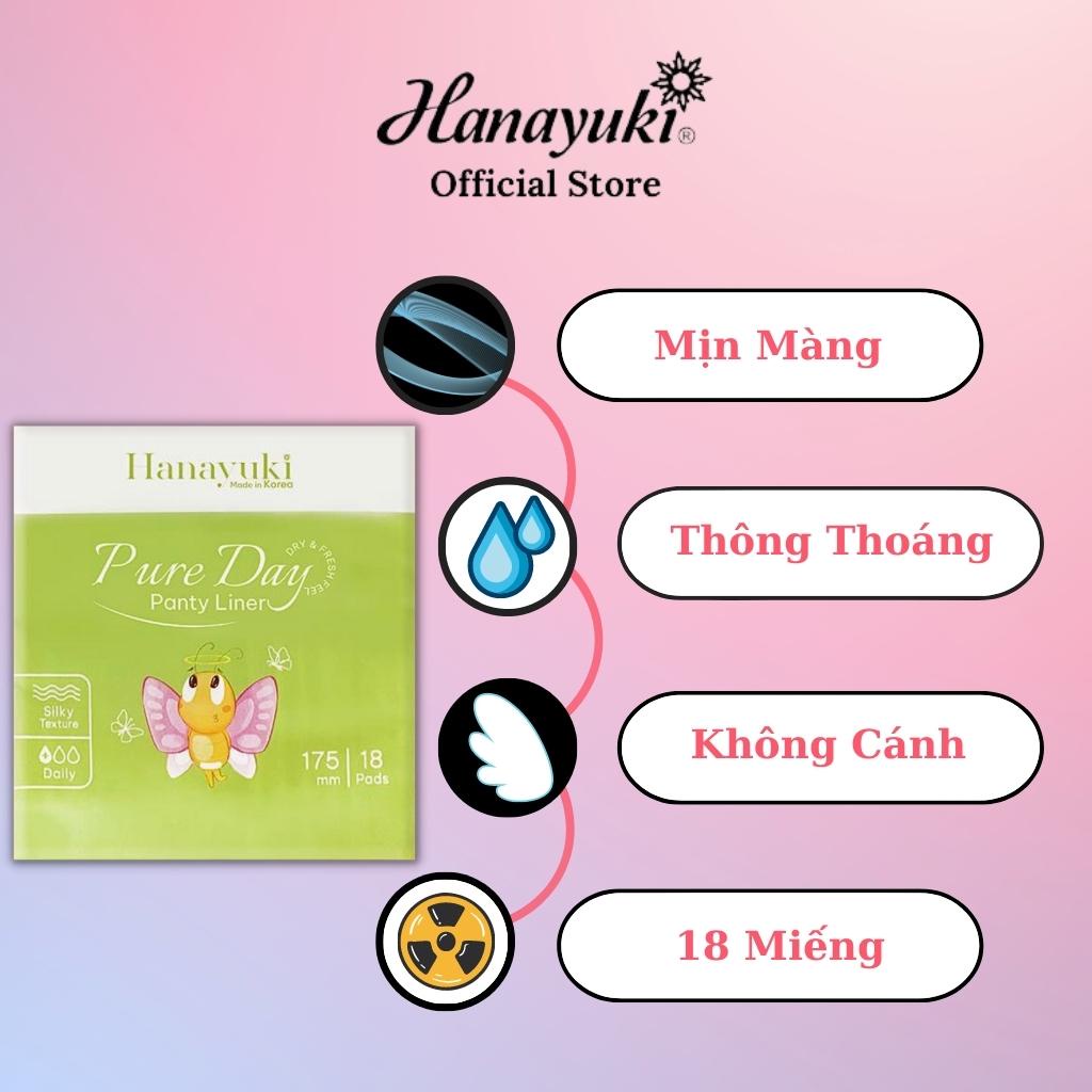 Băng Vệ Sinh Hằng Ngày Pure Day Panty Liner Siêu Mỏng Thông Thoáng Gói 18 Miếng Không Cánh Hanayuki Chính Hãng