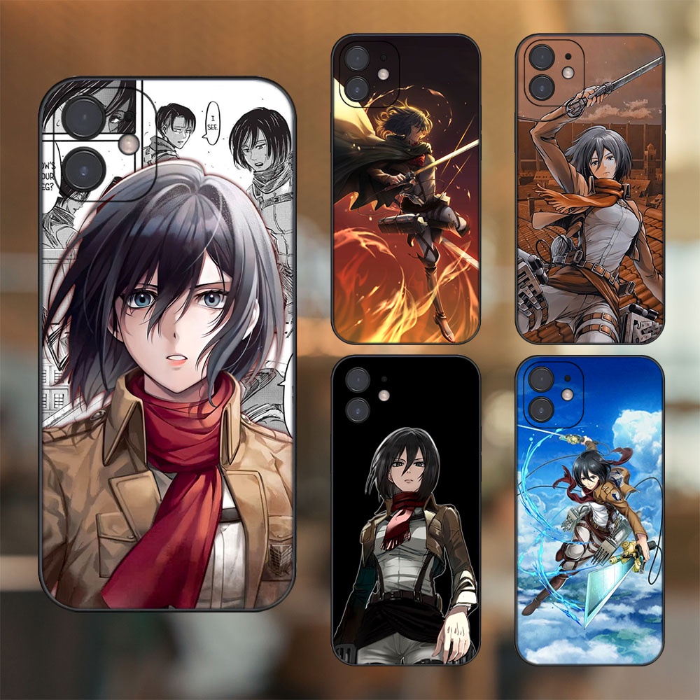 Ốp lưng iPhone 12 dẻo đen cạnh vuông in hình Mikasa Ackerman Attack On Titan