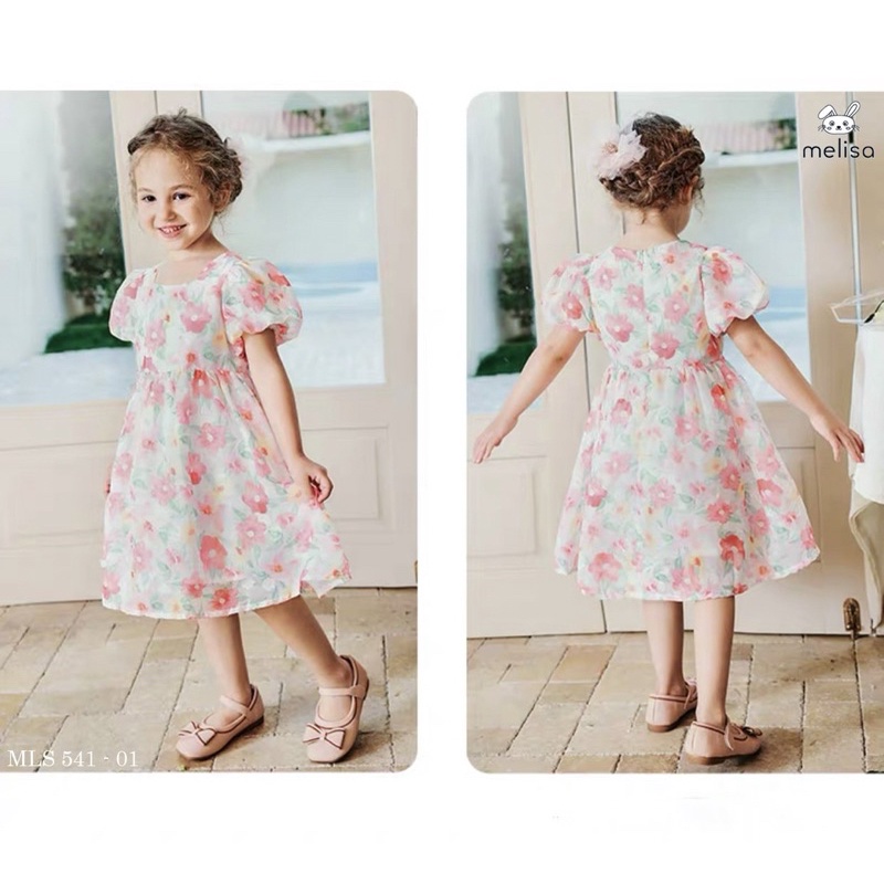 Đầm Melisa hoa tay phồng cho bé gái