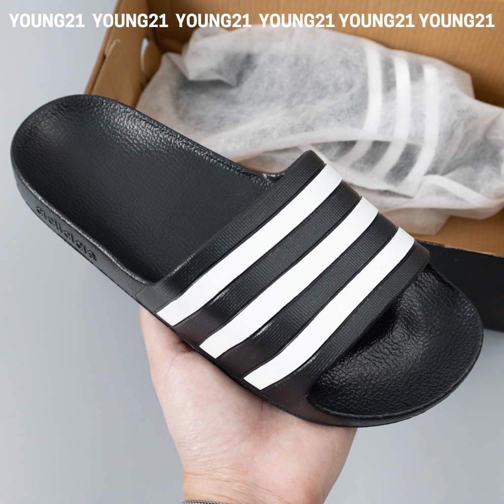 Dép cao su đúc nam nguyên khối siêu nhẹ chống thấm nước đen 3 vạch trắng full hộp