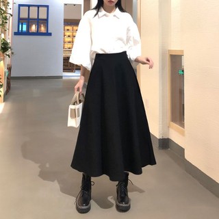 Chân váy midi dáng xòe trơn cạp cao