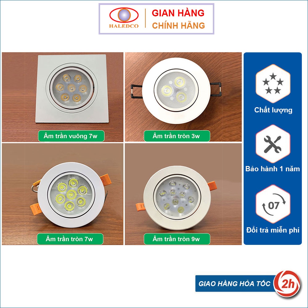 Đèn Âm Trần, Downlight Mắt Ếch, 3W, 7W, 9W Vuông Tròn Haledco Bảo Hành 12 Tháng HSDL138