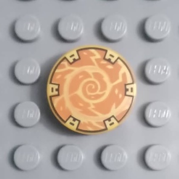 Đồ Chơi Chính Hãng Tile, Round 2 x 2 with Bottom Stud Holder with Copper Spiral and Gold Electricity Pattern